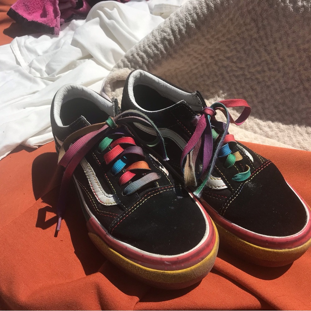 VANS stacked black and rainbow glitter platform US Women's 5